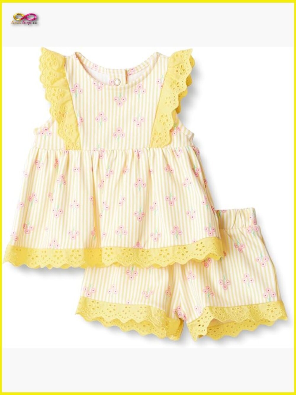 Girls Cotton Eyelet Top & Shorts Play Set Baby Toddler 2-Piece Short Sleeve